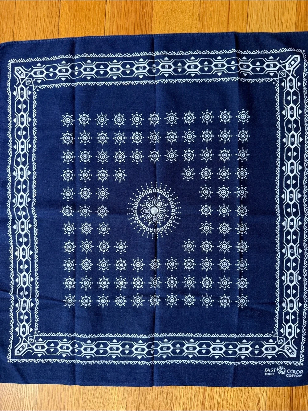 Vintage Elephant Brand Fast Color Navy Blue Bandana 100% Cotton Geometric Flower